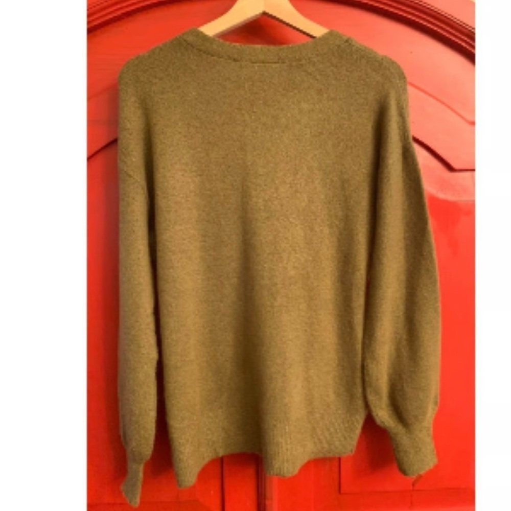 LOFT Olive Green V Neck Sweater with Button Derails, L - Picture 3 of 7